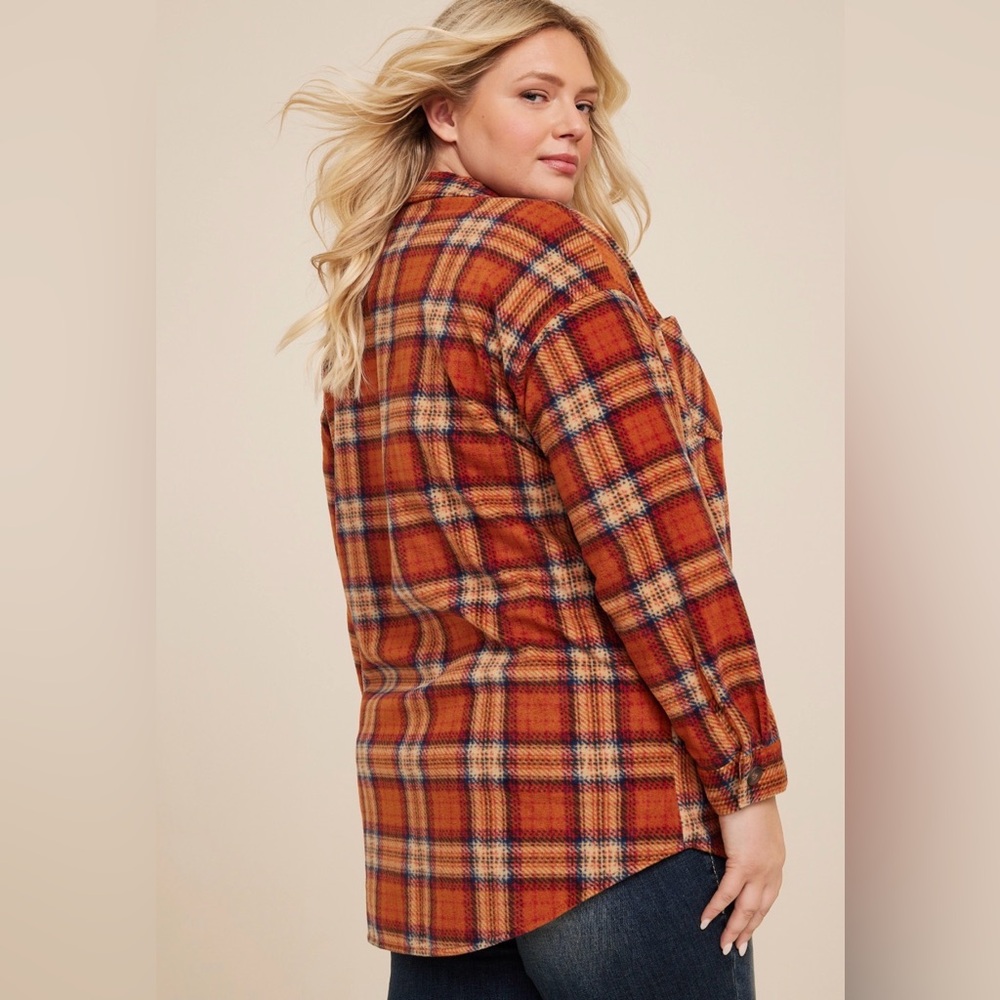 Maurices Vibrant Orange Plaid Shirt - Picture 2 of 7